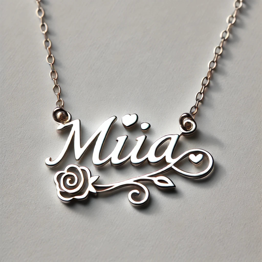 Custom Sterling Silver 'Mia' Necklace with Whimsical Vines and Hearts - La Voila Jewelry
