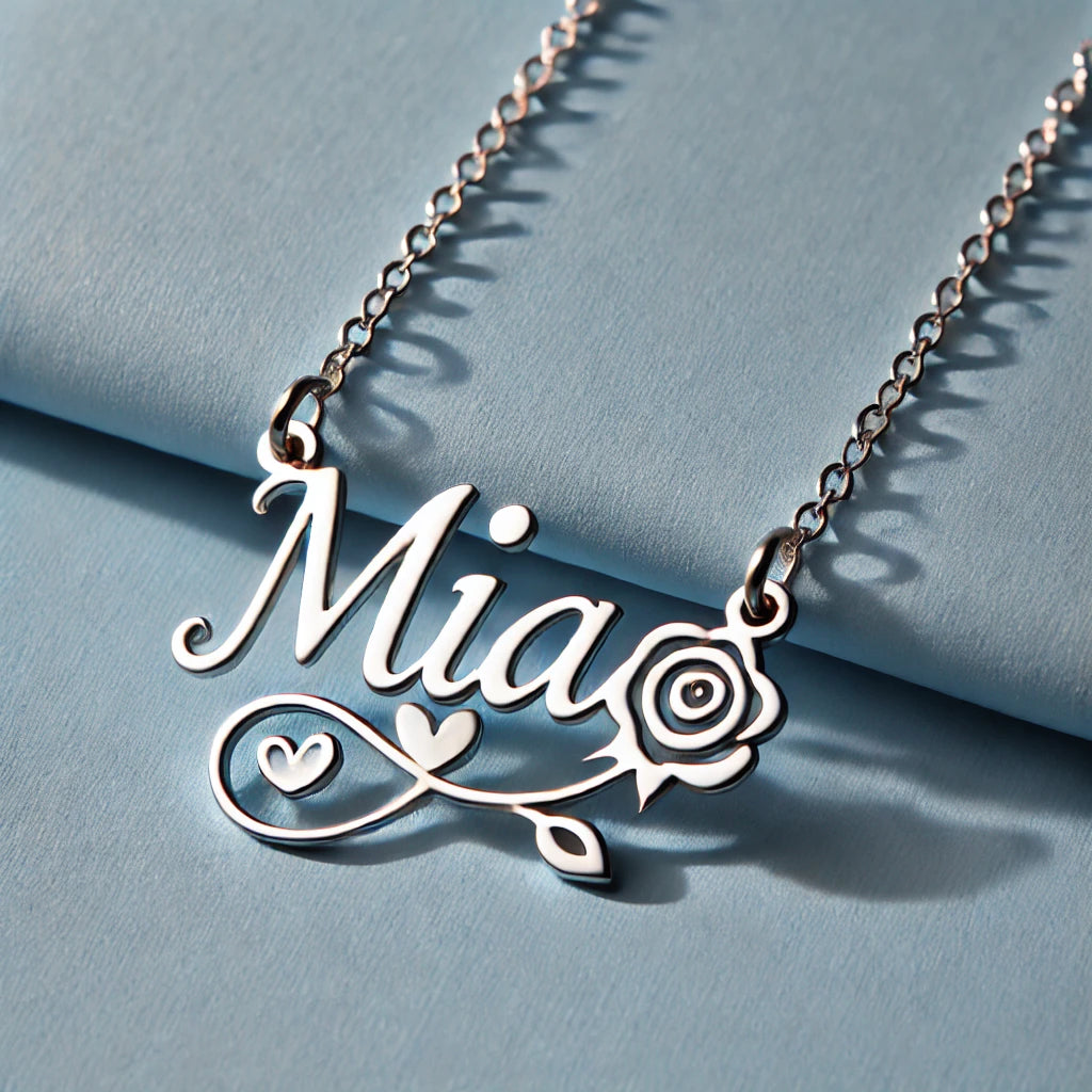 Custom Sterling Silver 'Mia' Necklace with Whimsical Vines and Hearts - La Voila Jewelry