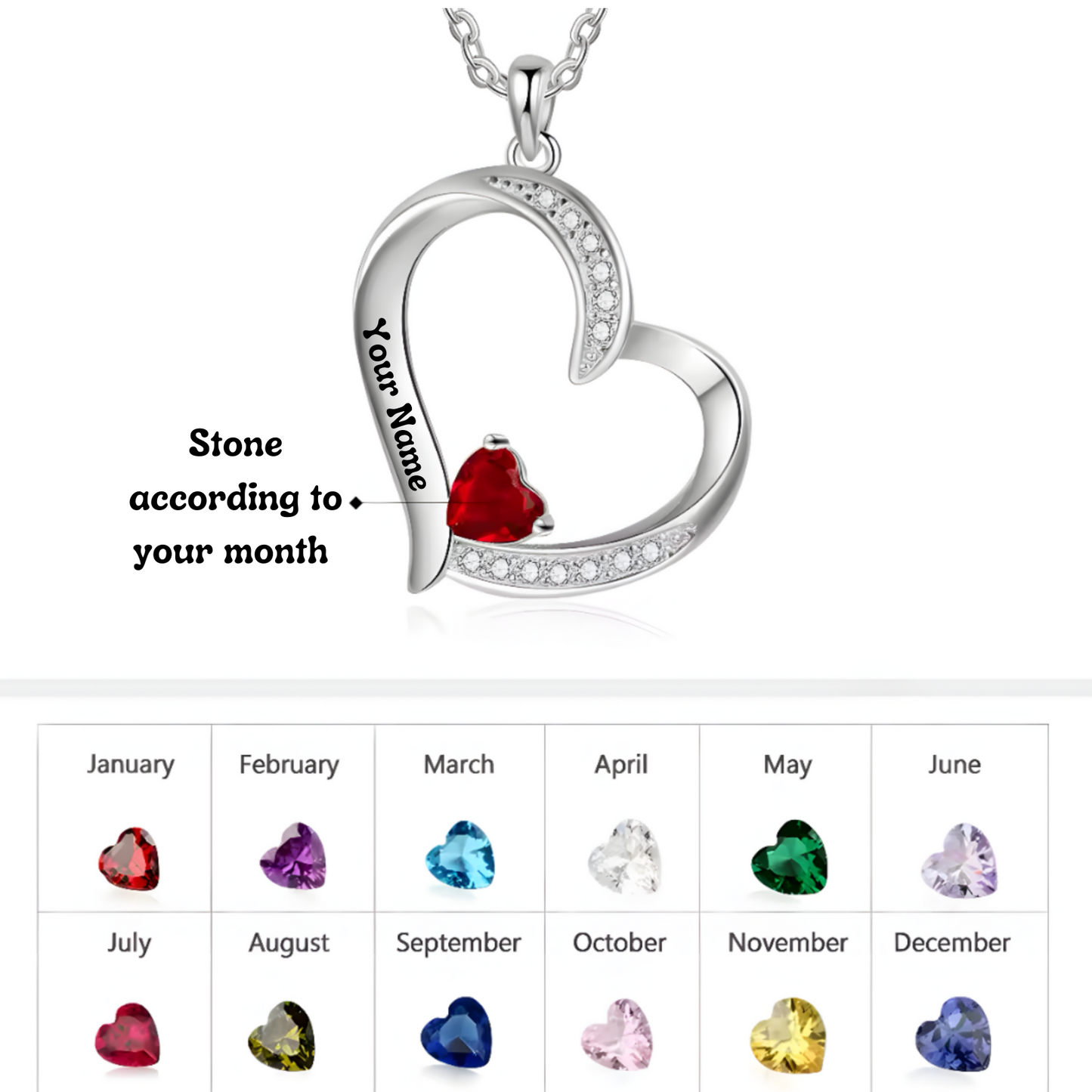 Personalized Birthstone Heart Necklace