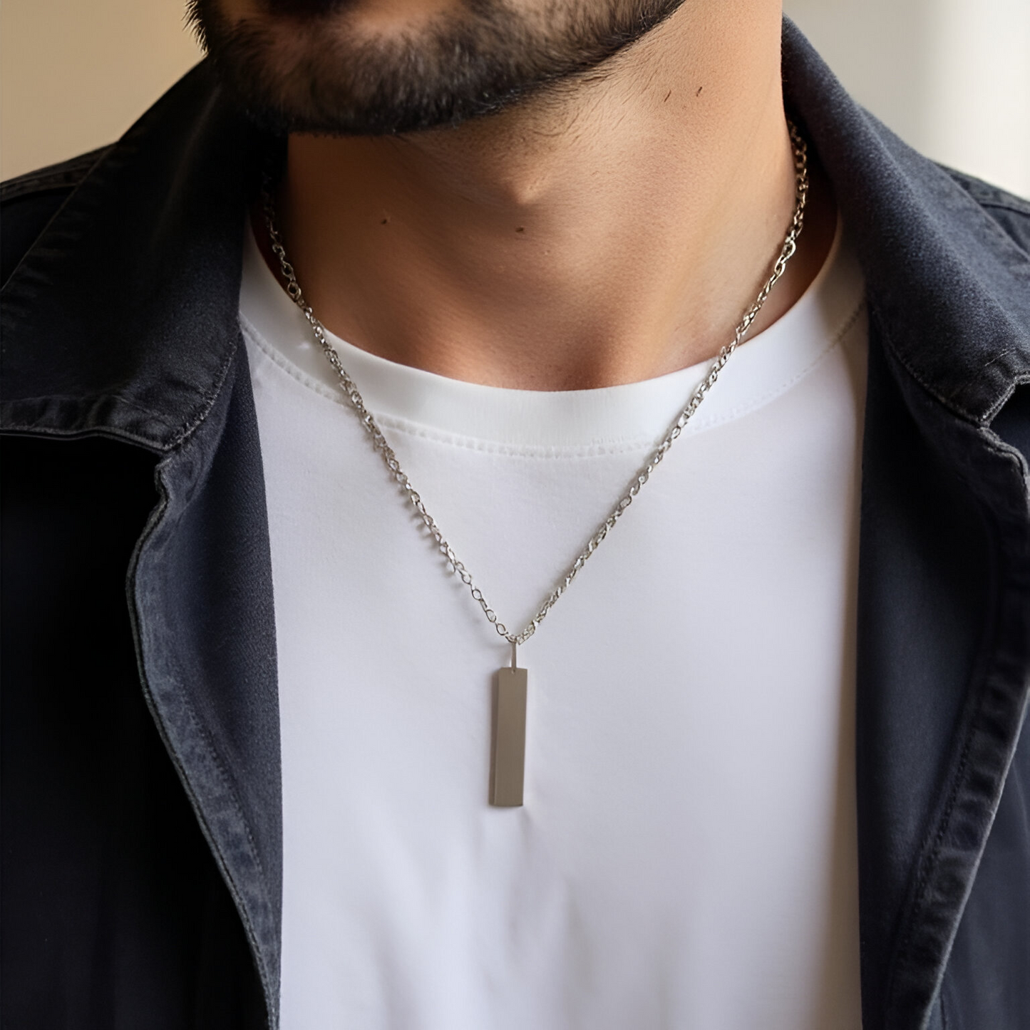 Personalized Vertical Bar Pendant Necklace – Customizable Design