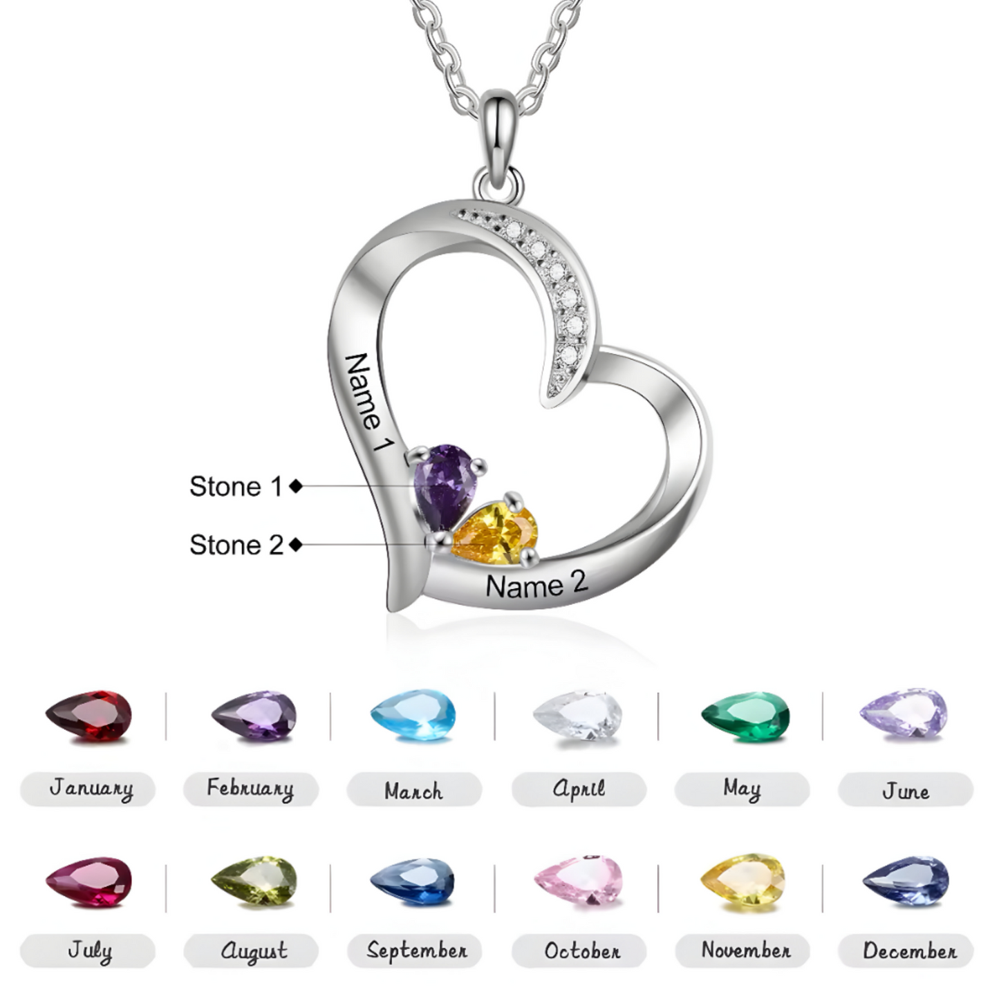 Personalized Birthstone Heart Necklace