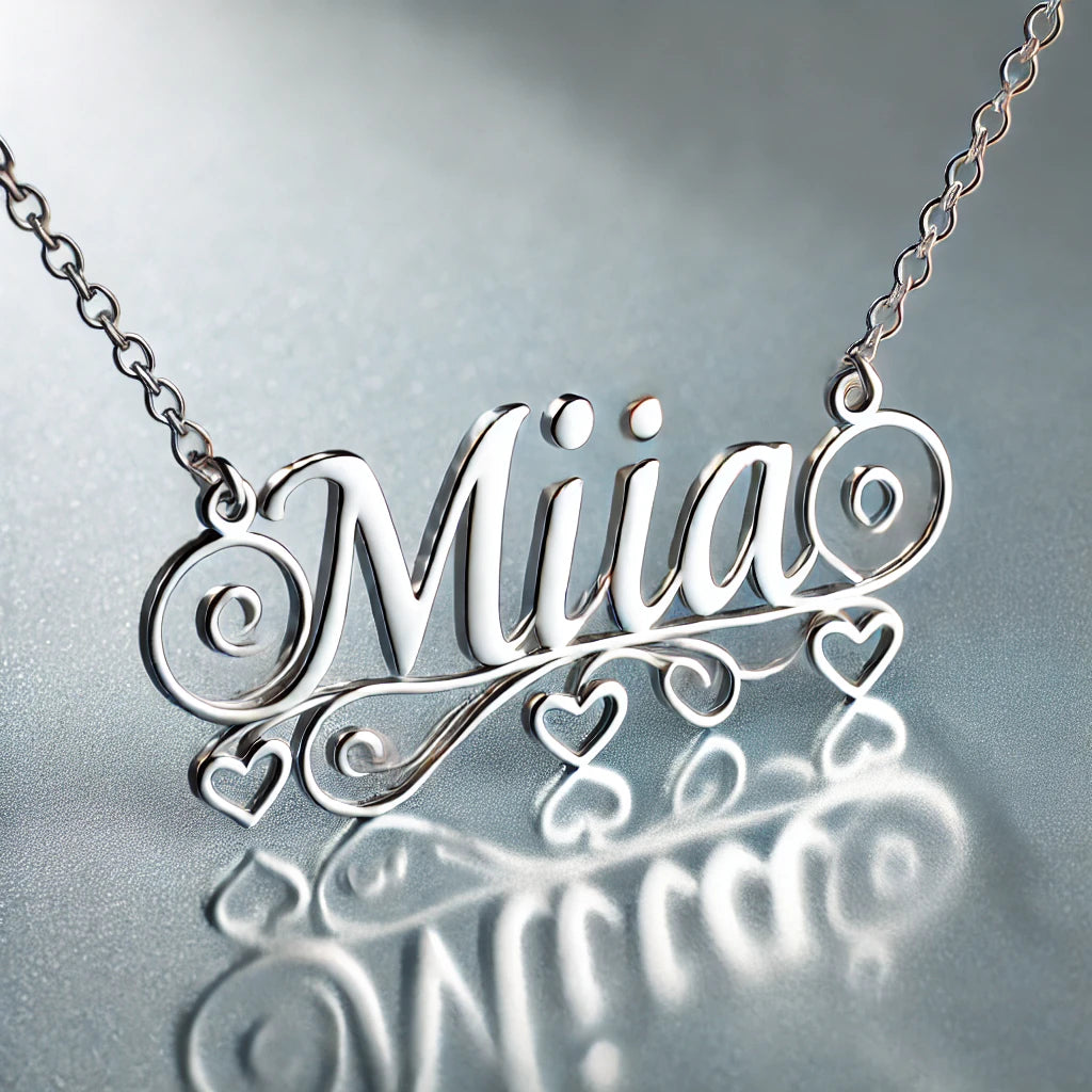 Custom Sterling Silver 'Mia' Necklace with Whimsical Vines and Hearts - La Voila Jewelry