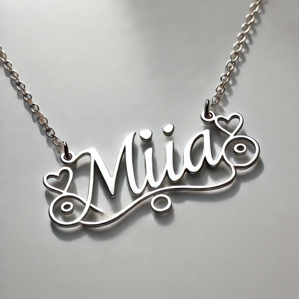 Custom Sterling Silver 'Mia' Necklace with Whimsical Vines and Hearts - La Voila Jewelry