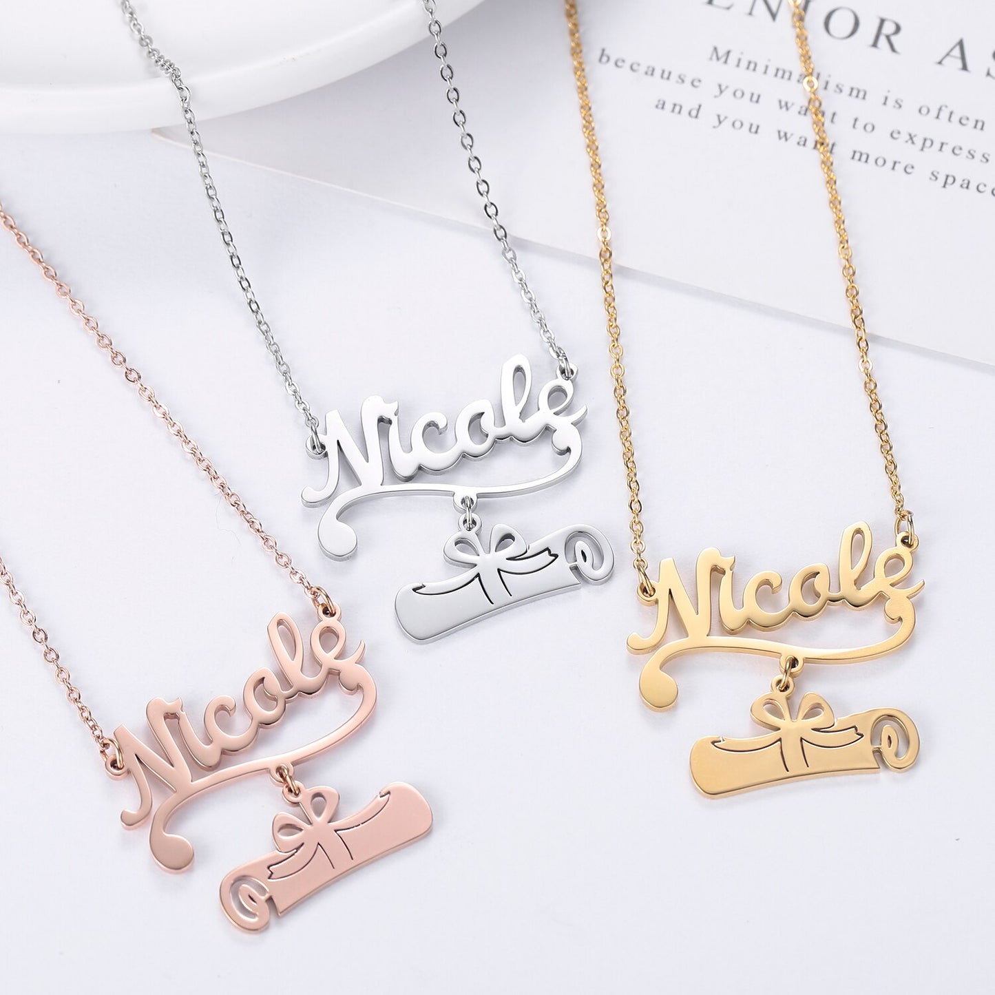 Sterling silver 925 & Gold 14k plated graduation Necklace